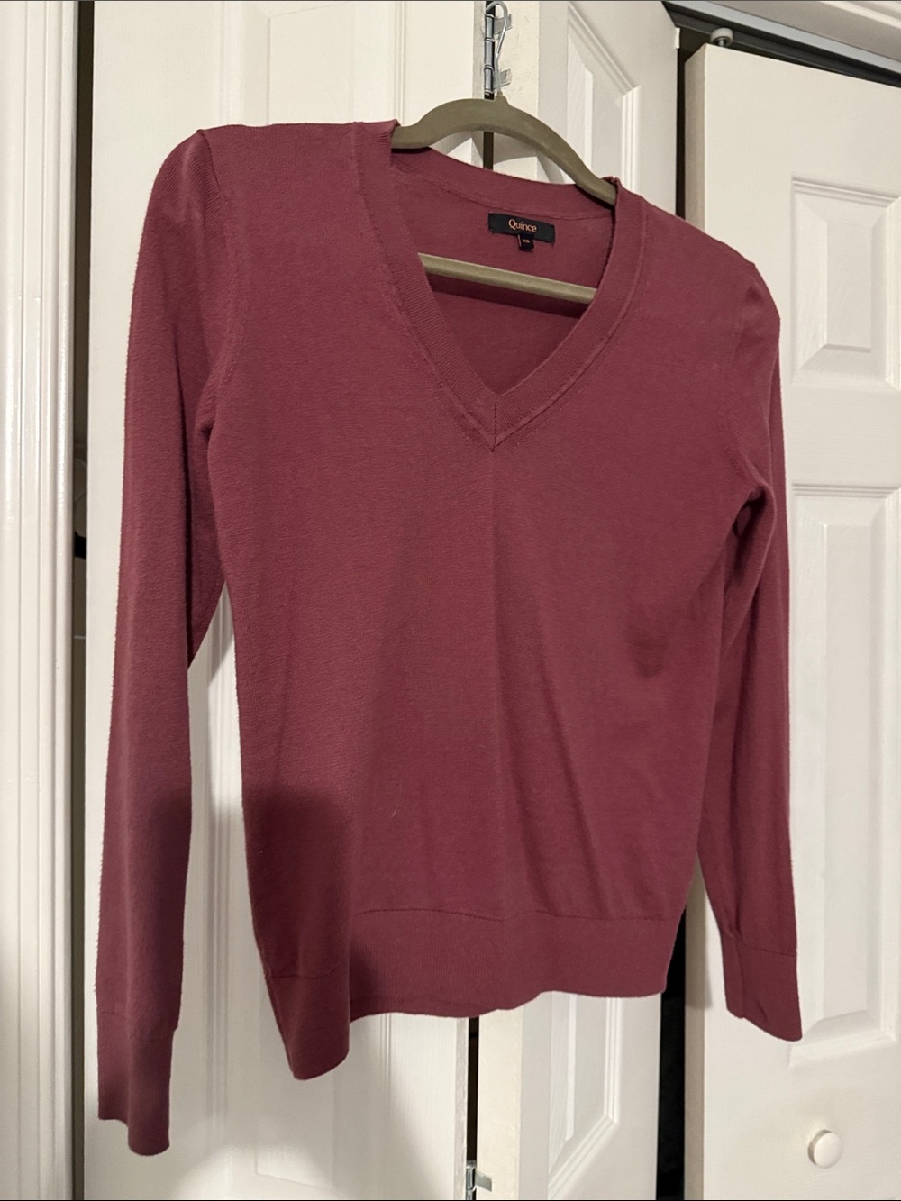 Quince V-Neck Sweater in Mauve Plum